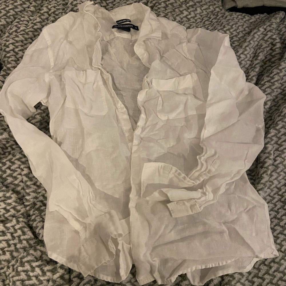 White linen button up blouse
